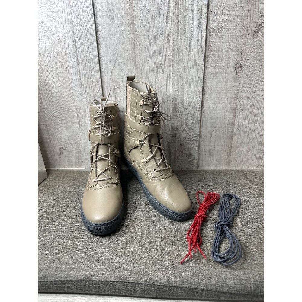 GodSpeed Mens 11.5 Khaki Lace Up Combat Boots Adjustable Buckle & Extra Laces